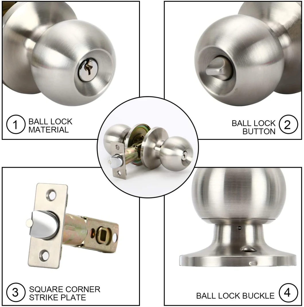 Door Furniture Hardware Tubular Round Ball Knob Door Lock Keyed Keyless by Aluminum Alloy Steel Iron for Passage/Entrance/Privacy/Storeroom Lock