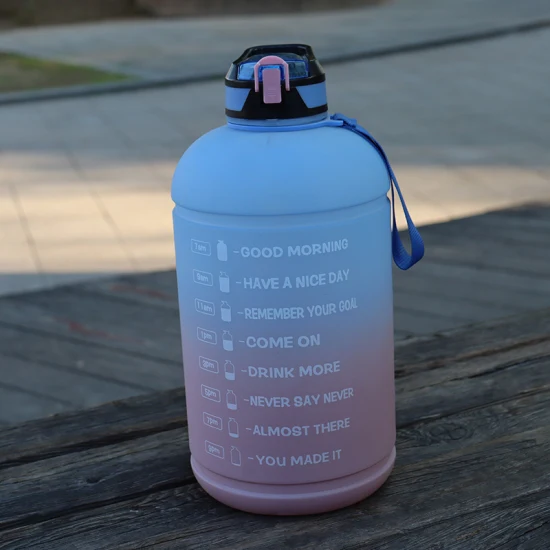 128oz BPA Free Wholesale Tritan Plastic Sports Motivational Half Gallon Big Water Bottle with Wide Mouth Straw Lid