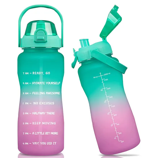 BPA Free Half Gallon Wide Mouth 73oz Flip Top Gym Water Bottle with Motivational Time Marker